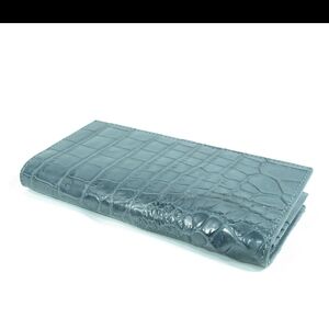 Elegant Blue Crocodile-Embossed Wallet. Real Alligator Skins. For Reptile Lover
